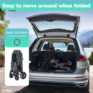 the folded stroller wagon easily fits in vehicle