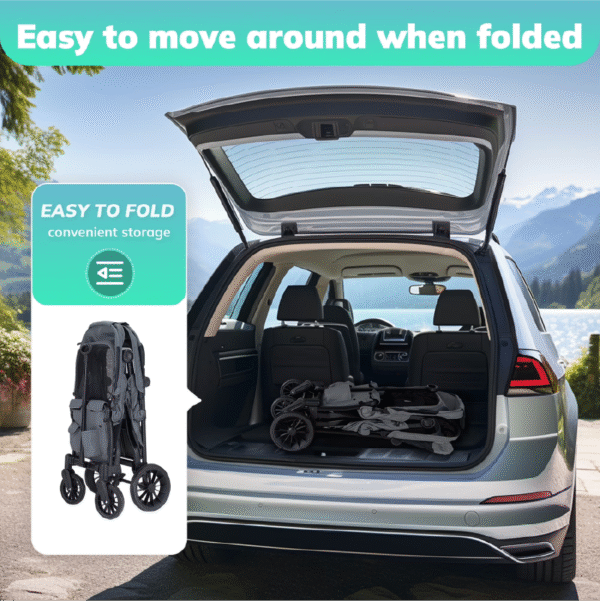 the folded stroller wagon easily fits in vehicle
