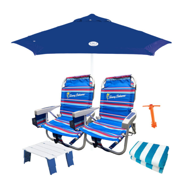 Couples Package 2 backpack beach chairs, an umbrella, a beach table & 2 beach towels
