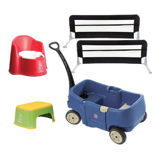 Toddler Package Kids Wagon, Bed Rails, Potty Chair & Step Stool Package